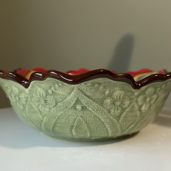 Pier1 Imports Carynthum Hand Painted Floral Pottery Vegetable Salad Serving Bowl - Picture 4 of 12